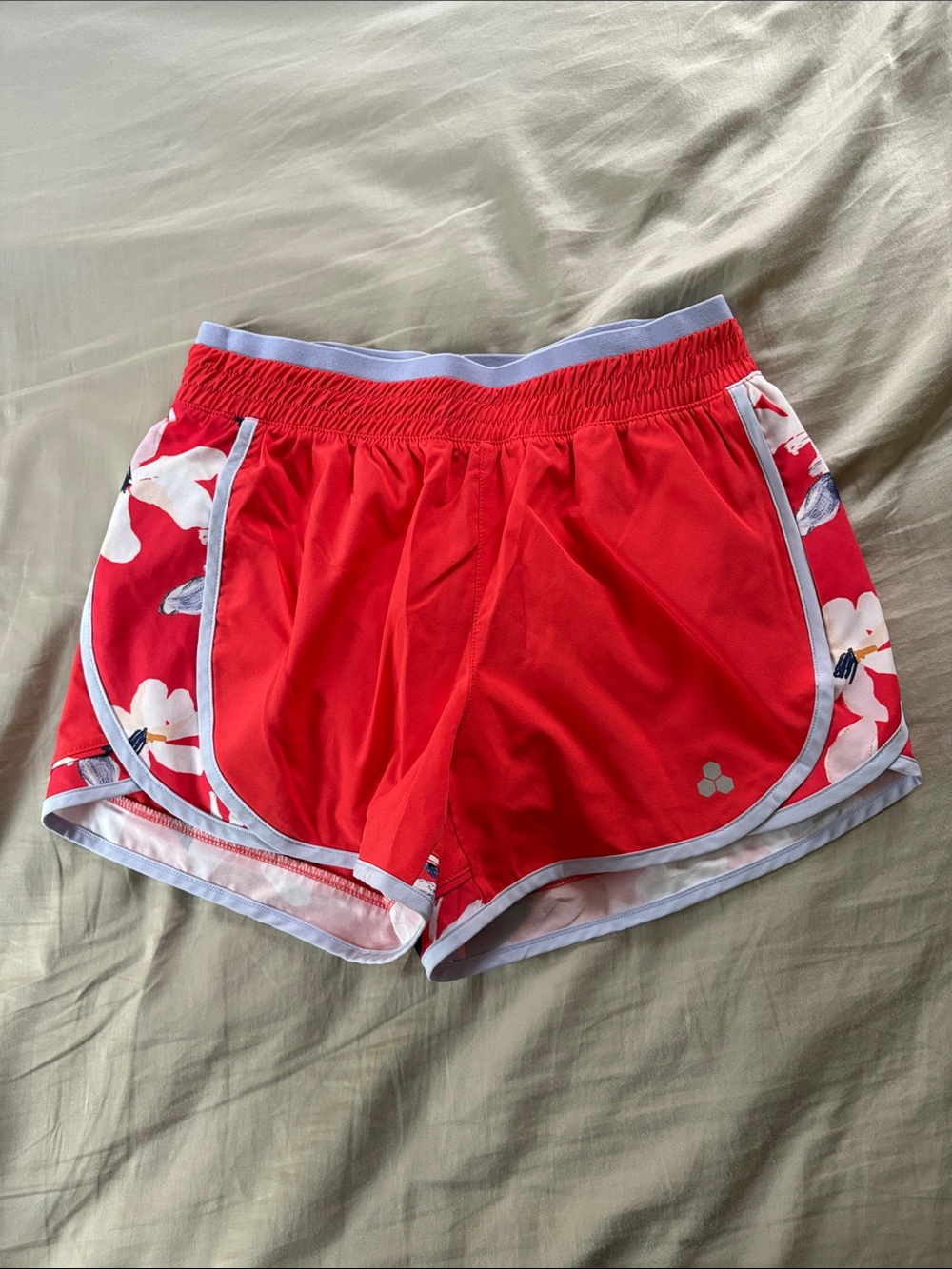 tek gear Red Athletic Shorts with Floral Side Panels and Light Trim